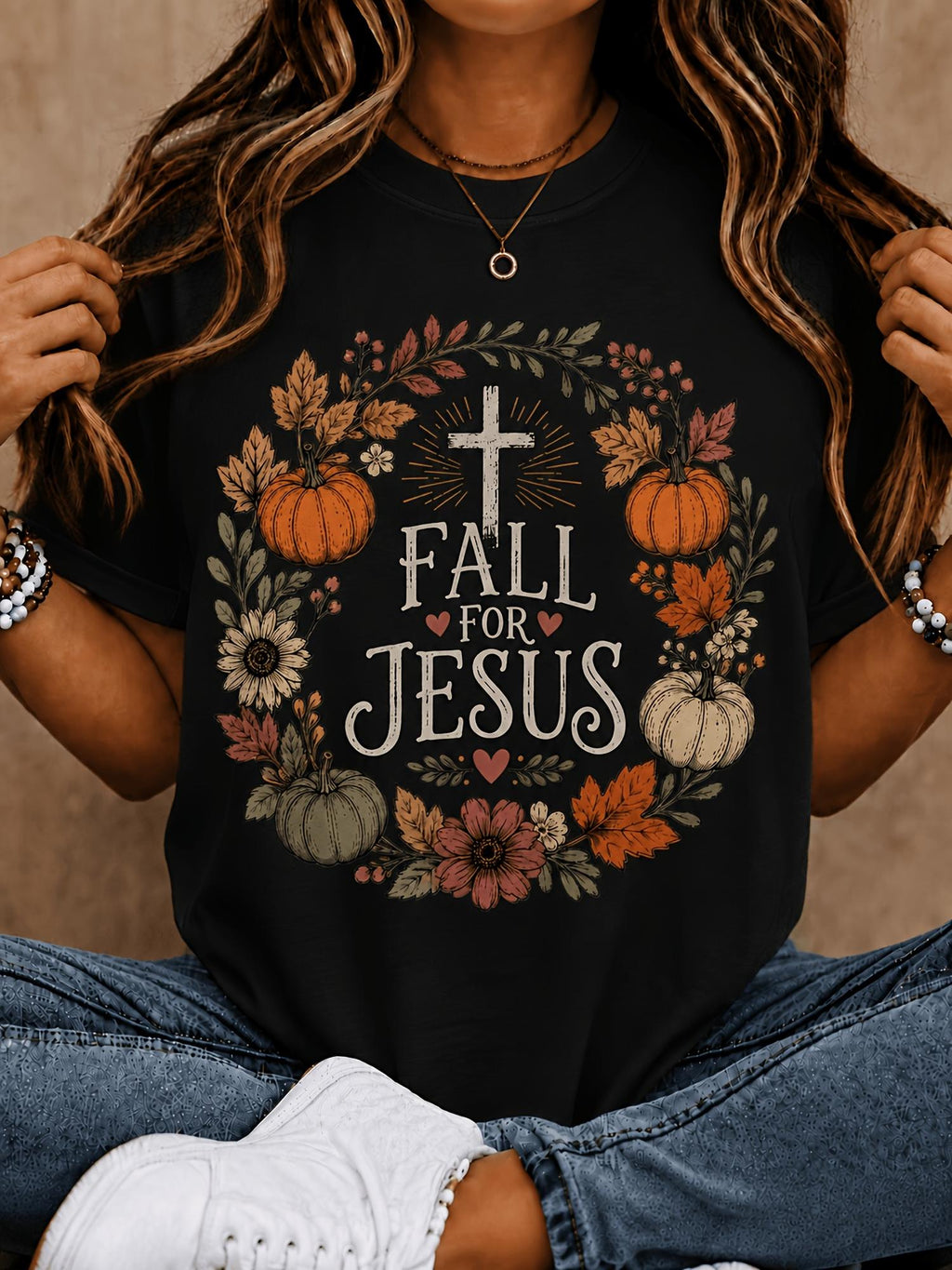 Women's Fall For Jesus Christian T-Shirt, Faith Inspirational Short Sleeve Crew Neck Casual Tee