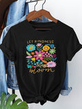 Women’s Let Kindness Bloom Graphic T-Shirt, Floral Inspirational Tee, Cotton Crew Neck Short Sleeve Casual Top