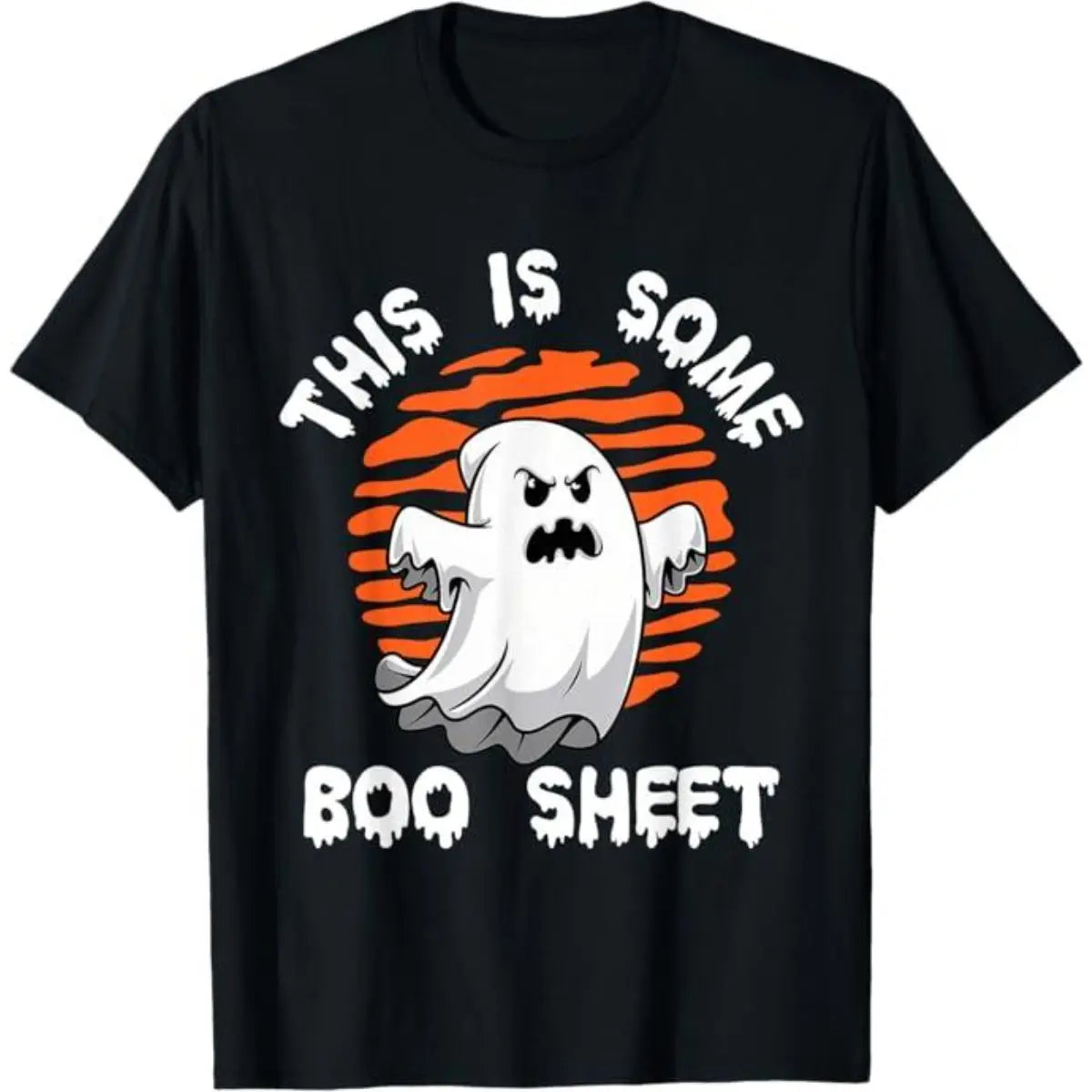 This is Some Boo Sheet T Shirt Funny Halloween Angry Ghost Spooky Graphic Tee Short Sleeve Crew Neck Fall Top for Men Women