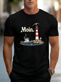 Moin Nautical Lighthouse Fishing Boat Print Quick Dry Breathable Tee Crew Top