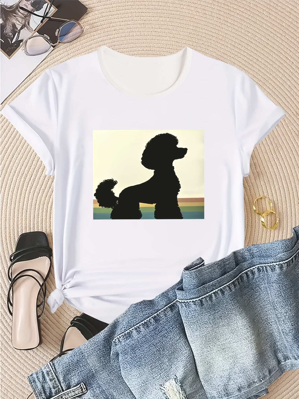 Trendy Fashion Crew Neck Short Sleeve Tee Spring Summer Casual Comfort Top