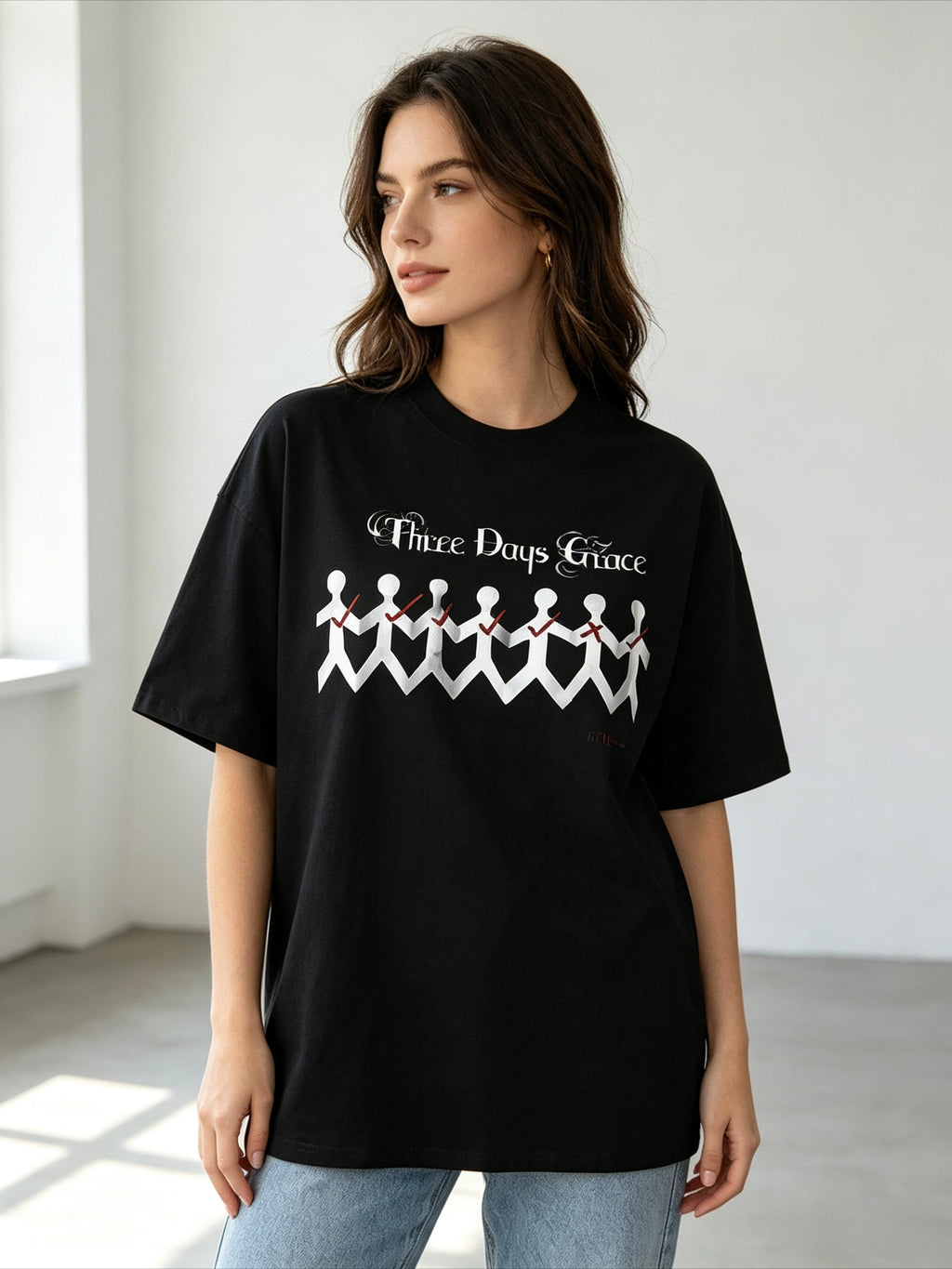 Payeah Three Days Of Grace Line Drawing Print Cotton Slim Fit Tee Top