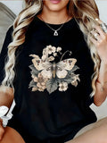 Vintage Moth With Floral Accent Graphic TShirt for Nature and Flower Lovers Casual Everyday Standout Top