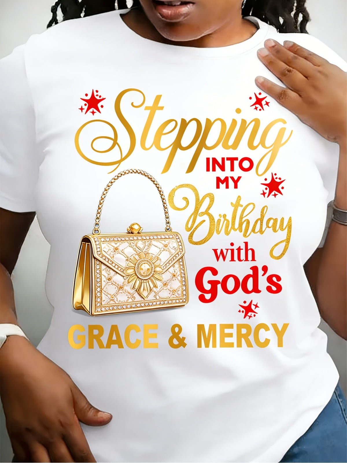 Women's Christian Birthday T-Shirt, God's Grace and Mercy Graphic, Inspirational Faith Design, Short Sleeve Crew Neck Casual Tee