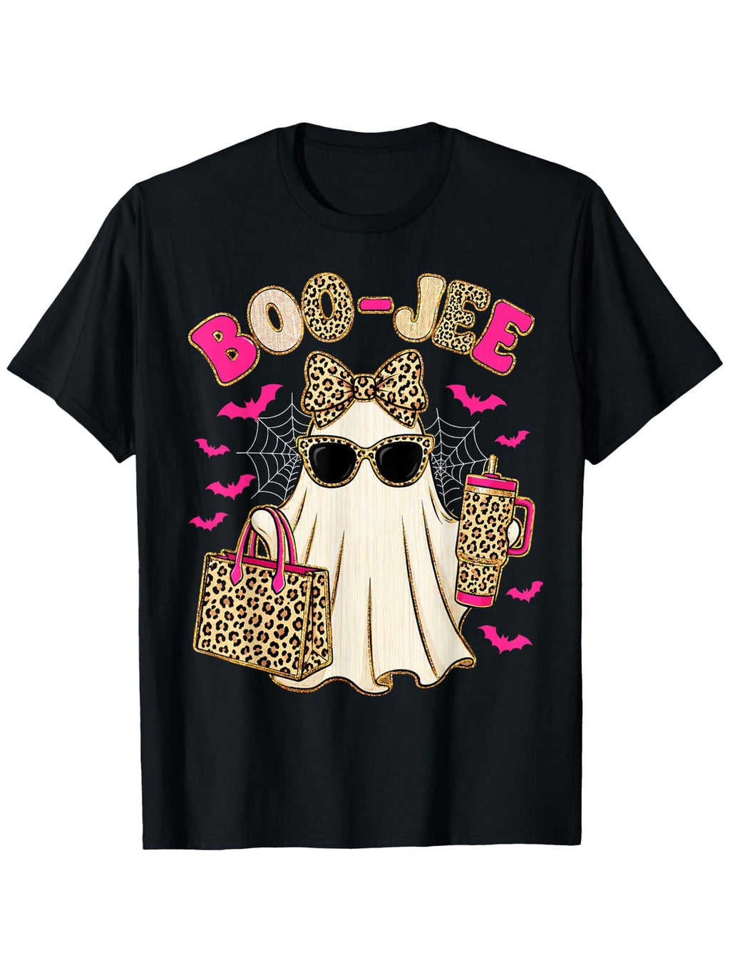 Women's Boo-Jee Ghost Shirt, Cute Funny Halloween Boujee Leopard Ghost T-Shirt