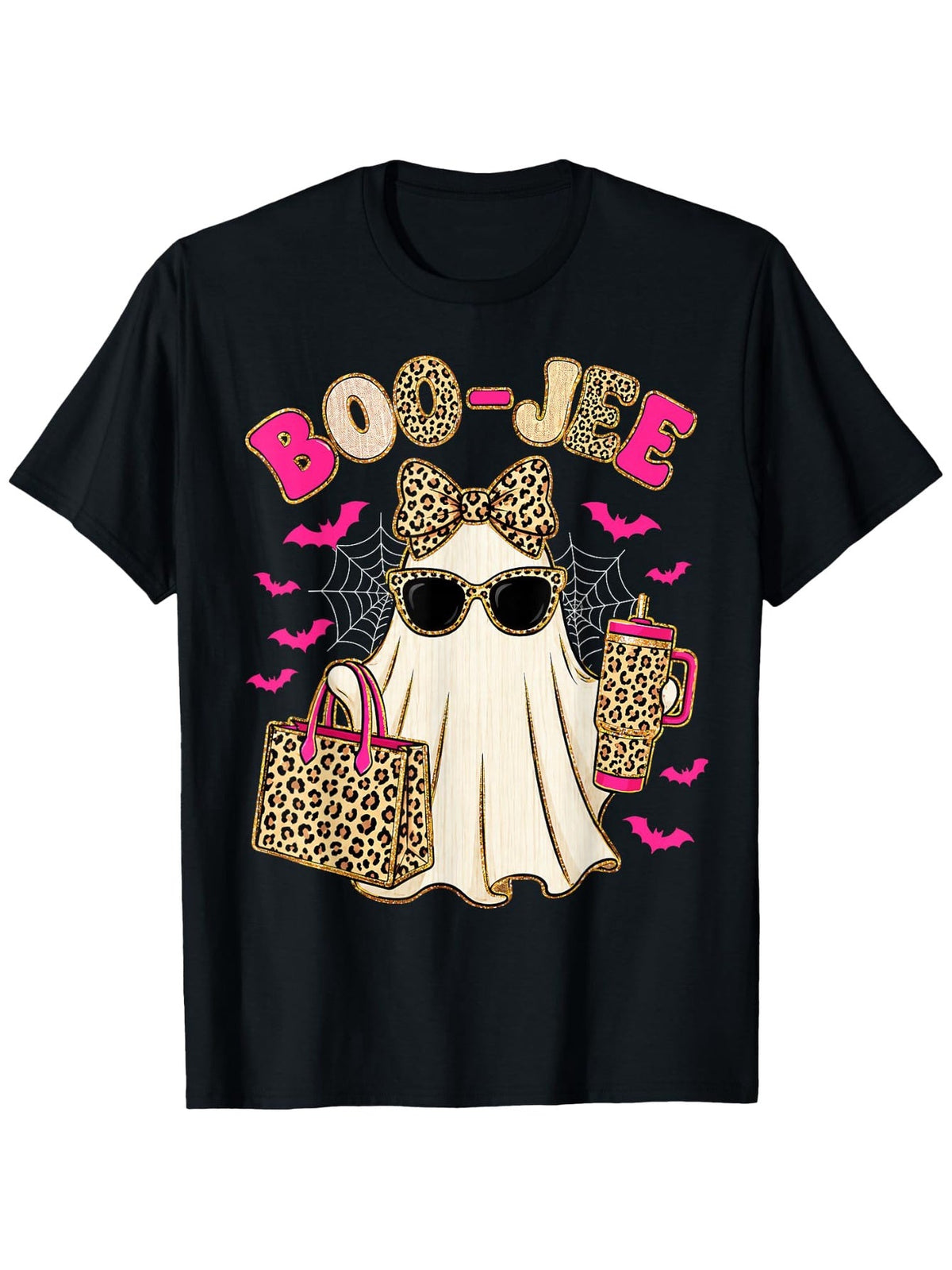 Women's Boo-Jee Ghost Shirt, Cute Funny Halloween Boujee Leopard Ghost T-Shirt