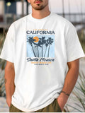 Santa Monica Beach Print Cotton White Short Sleeve Tee Los Angeles Vibe Top