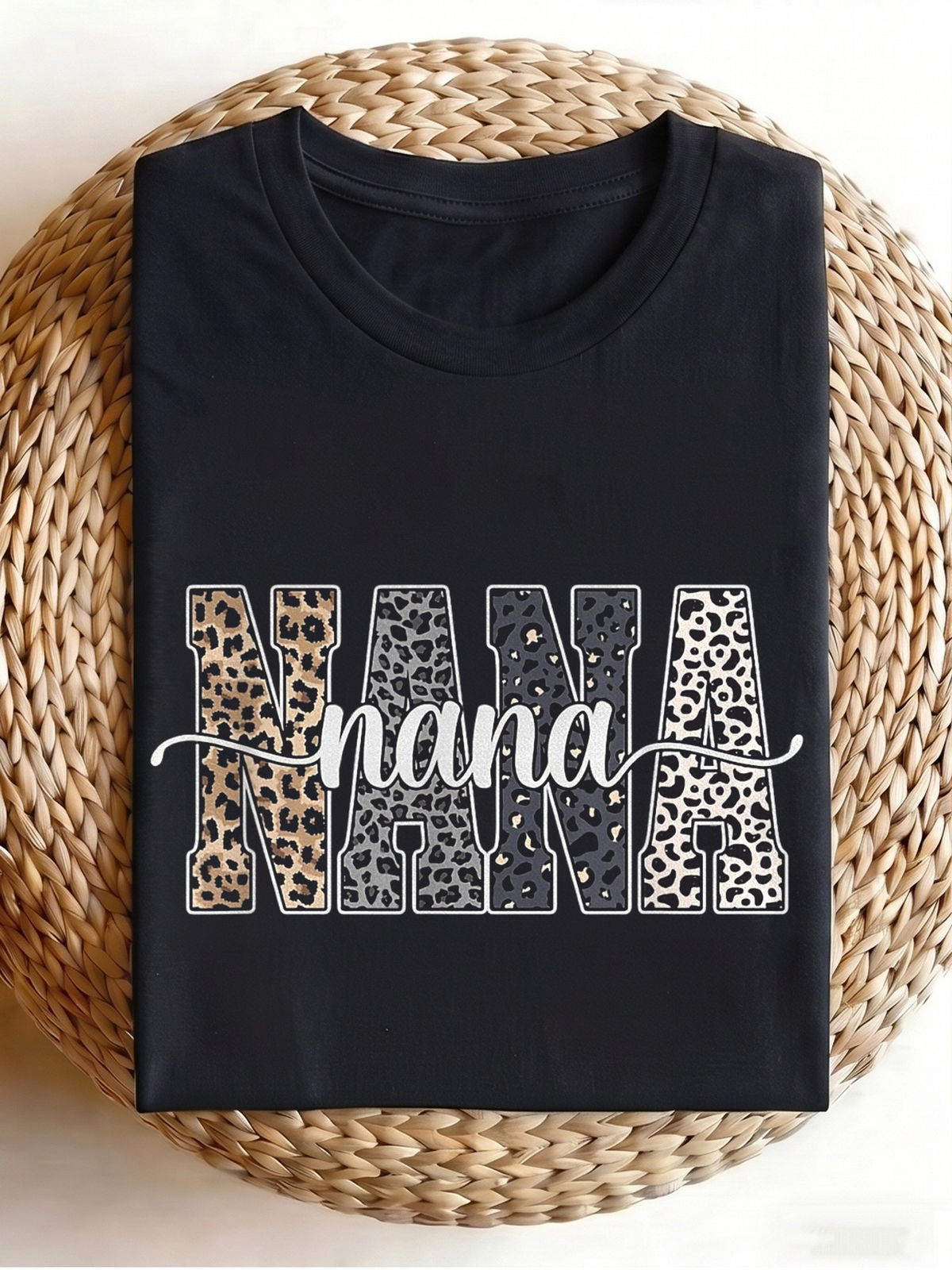 NANA Leopard Print Graphic T-Shirt, Cute Multi Tone Cheetah Pattern Short Sleeve Tee for Grandma Gift