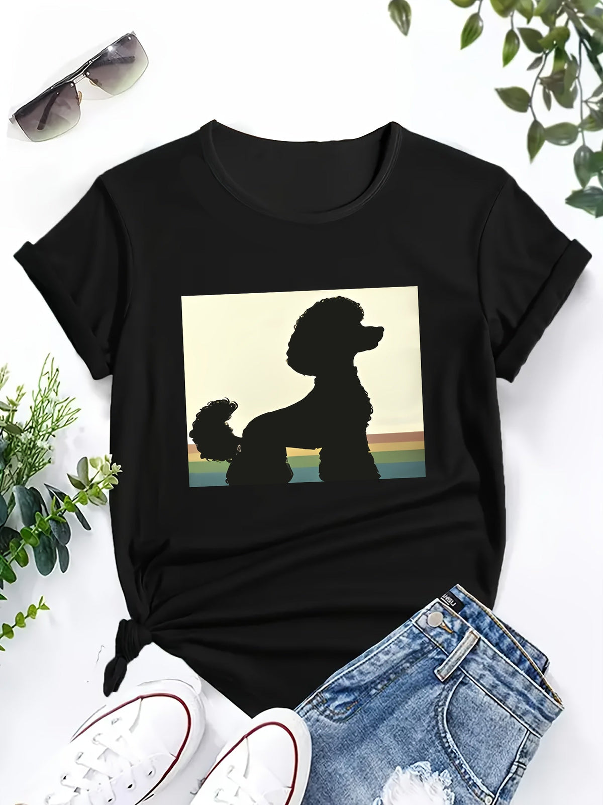 Trendy Fashion Crew Neck Short Sleeve Tee Spring Summer Casual Comfort Top