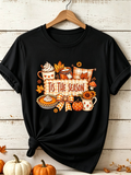 Tis The Season Fall Pumpkin Pie Hot Cocoa Graphic T-Shirt, Autumn Harvest Short Sleeve Tee for Women