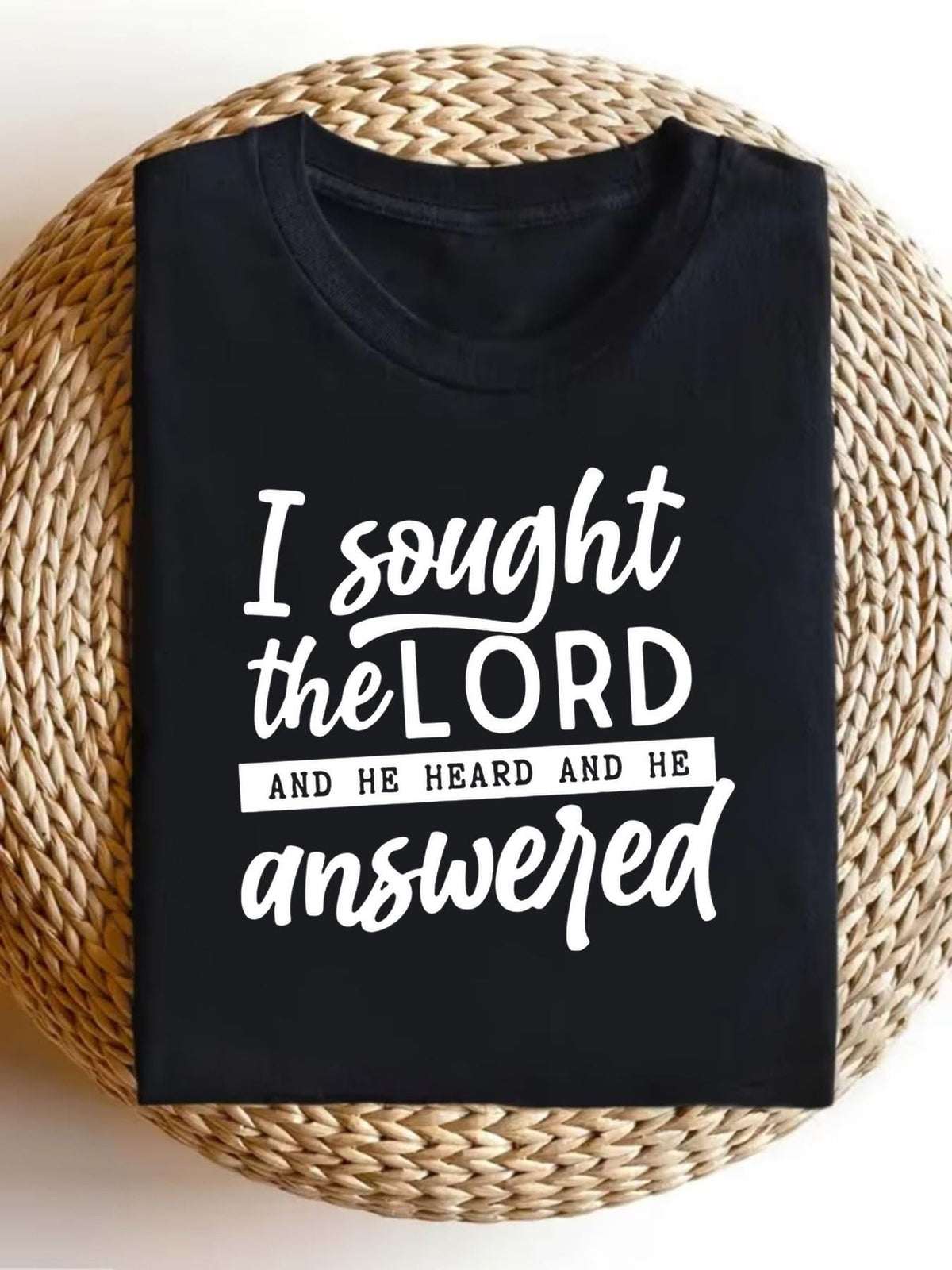 Christian Verse T Shirt Psalm 34 4 I Sought The Lord He Answered Unisex Religious Tee with Scripture Print