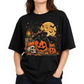Cute Cat Witch Pumpkin T-Shirt Spooky Halloween Kitty Bones Tee Sizes S–5XL